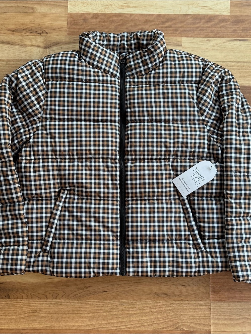 Time & Tru Gingham Plaid Puffer Jacket Women’s Medium